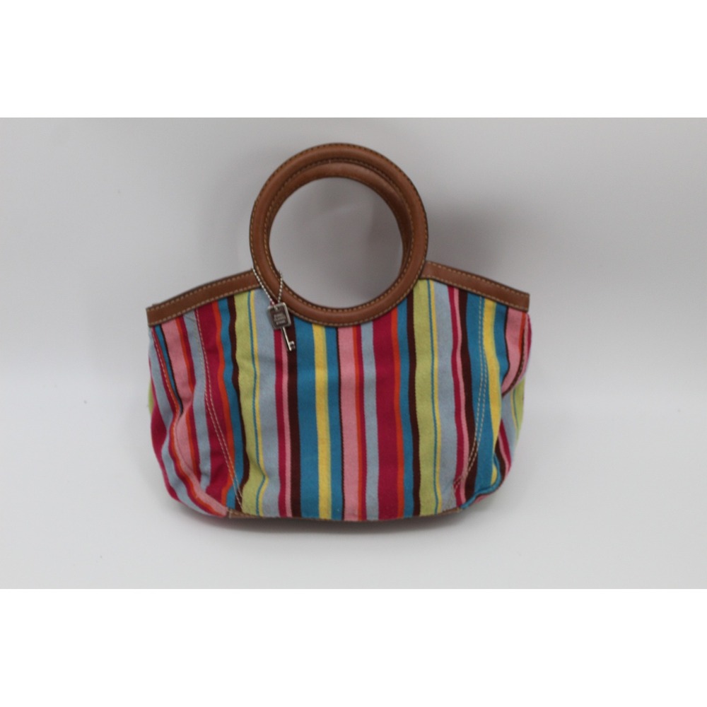 Fossil multi color stripes leather trim purse handbag shoulder bag Vintage 78082